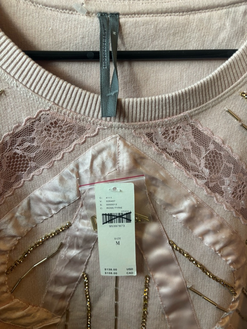 Anthropologie Blush Pink Crewneck Sweater with Satin Detail - Picture 5 of 8